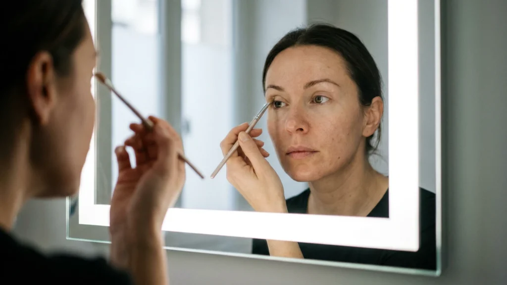 Application d'un maquillage léger des paupières après une blépharoplastie