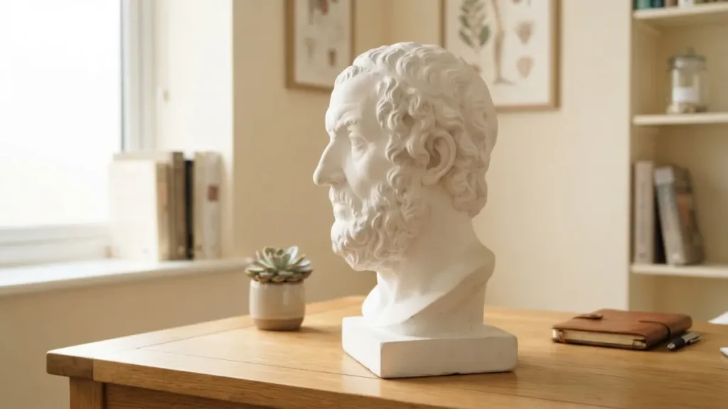 Buste en plâtre vu de profil mettant en valeur le relief du nez