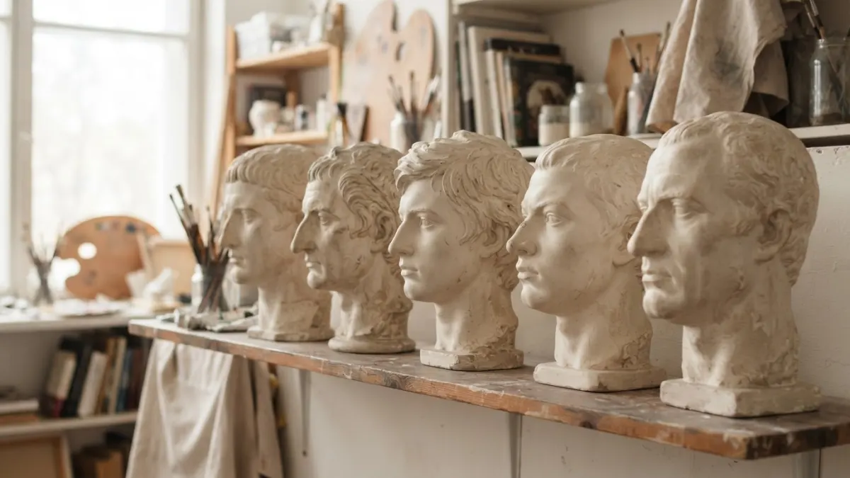 Bustes en plâtre vus de profil montrant différentes formes de nez