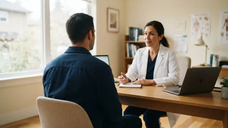 Consultation médicale pour une question sur la poitrine masculine